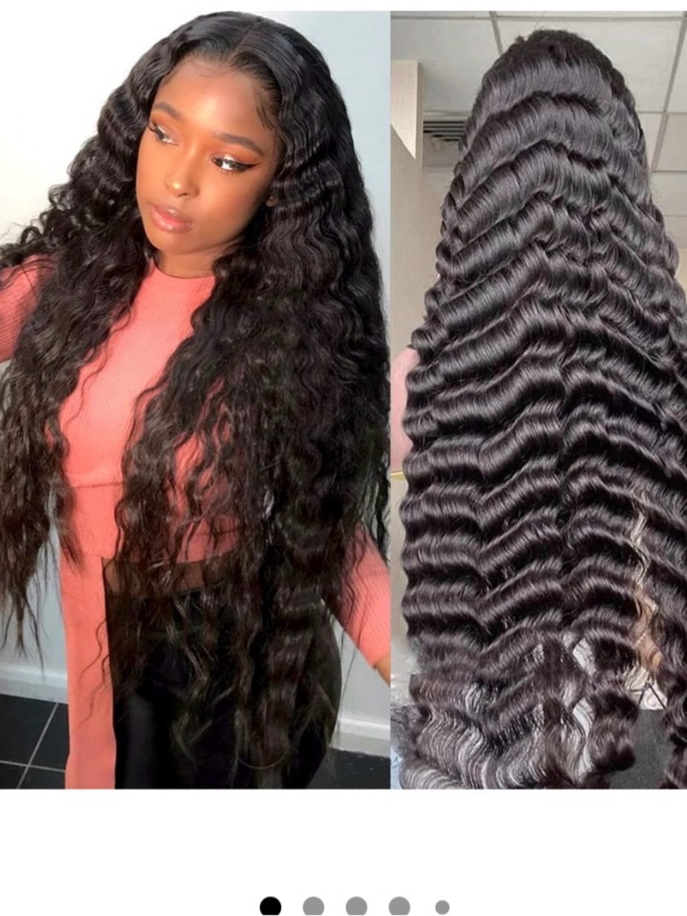 Long Deep Wave Black Women's Lace Front Wig - Natural Finish